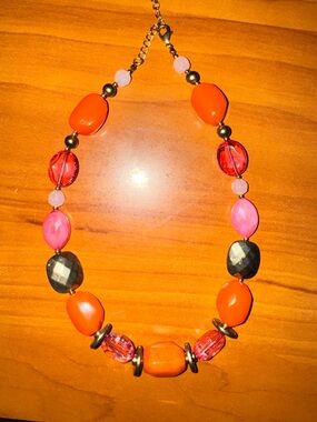 Vibrant Orange & Pink Beaded Necklace with Mixed Accent Beads